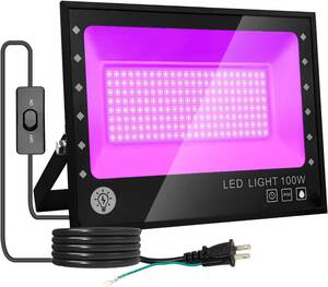 ブラックライト 紫外線ライト 100W 投光器 防水機能IP66 UVライト395-405nmUV 1.8Mコード PSE適合プラグ付き 装飾ライト パーティー用品