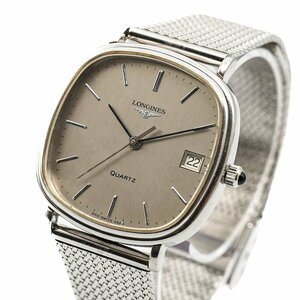 1円 LONGINES ロンジン スクエア メンズウォッチ QZ クオーツ デイト 3針 シルバー文字盤 SS メンズ 腕時計 男性用 ブランド 278820240416