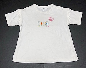 二点落札で送料無料！ 2A48 baby Dior ベビーディオール ショートフリルスリーブ Tシャツ 半袖 トップス サイズ36/3才 春夏 ホワイト 白