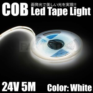 24V LED COB テープライト ホワイト 白 5m 面発光 極薄 2mm 切断可 柔軟 防水 爆光 船舶 蛍光灯 アンドン サイドマーカー トラック /149-3