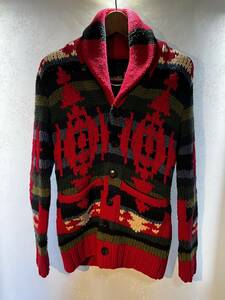 【美品】1PIU1UGUALE3 INTERSIA NATIVE HAND KNITTING SHAWL CARDIGAN カウチン ニット参考定価 ¥83,600 レザー カーディガン AKM パーカー