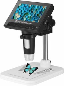 デジタル顕微鏡 マイクロスコープ 最大1000倍率 720P画面 360万画素 日本語システム 4.3インチ液晶 USB 昇降スタンド式 WIN7/10対応
