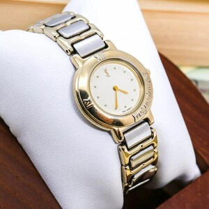 ◆稼働 イヴサンローラン 腕時計 アイボリー レディース 新品電池 o
