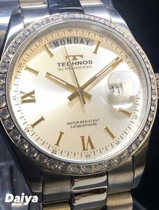 新品 腕時計 正規品 TECHNOS テクノス クオーツ アナログ腕時計 防水 カレンダー ステンレス シルバー シンプル ビジネス 3針 プレゼント