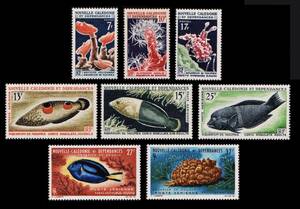 bα142y4-2N5　ニューカレドニア1964-65年　ヌメア水族館・ホヤや魚など海の生き物・8枚完　