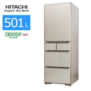 中古/屋内搬入付き 日立 冷蔵庫 5ドア 501L R-S5000GE 60日保証 真空チルド 右開き/クリスタルシャンパン/普通