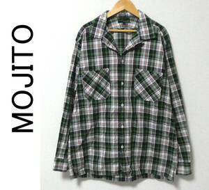美品 MOJITO モヒート ABSINTHE SHIRTS チェック アブサンシャツ オープンカラーシャツ L 白×緑×紺×赤