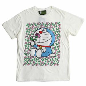 未使用品△正規品 GUCCI グッチ 615044 ドラえもん×花柄 クルーネック 半袖 Tシャツ オーバーシルエット オフホワイト×マルチカラー XS