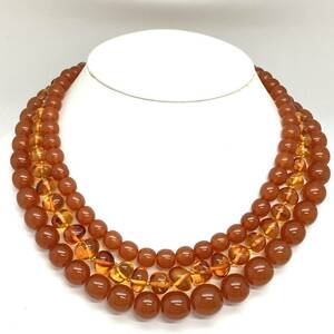 ［琥珀ネックレス3点おまとめ］a 約76.0g コハク こはく アンバー べっ甲 大ぶり 丸玉 amber necklace jewelry DA0