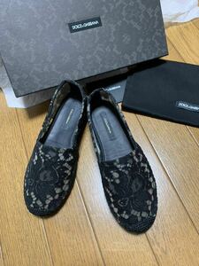 ☆美品☆DOLCE&GABBANA エスパドリーユ 黒レース 35 フラット ドルガバ