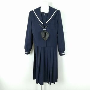 1円 セーラー服 ジャンパースカート スカーフ 上下3点セット 170A 大きいサイズ トンボ 冬物 白1本線 佐賀城西中学 紺 中古 ランクC NA0284