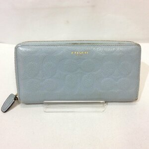 【値下げ】COACH コーチ ラウンドファスナー式長財布 水色【クリックポスト可】