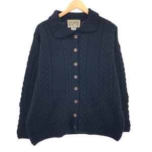 古着 ARAN SWEATER MARKET ウールニットカーディガン レディースXL /eaa405544