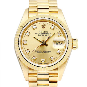 ロレックス ROLEX デイトジャスト 69178G 金無垢 10Pダイヤ シャンパン文字盤 R番 K18YG 自動巻き レディース腕時計 73.54g