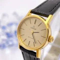 【手巻き】オメガ デビル ゴールド文字盤 レディース 腕時計 ローマン オーバル