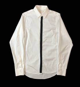 アレキサンダーマックイーン ALEXANDERMcQUEEN ITALY製 ストライプ ドレスシャツ 長袖 隠しボタン ホワイト/ブラック メンズ 46 送料250円