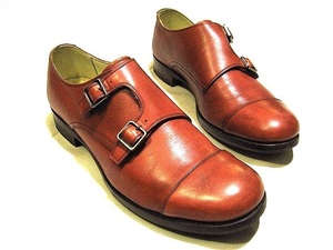 * jun hashimoto 赤茶 ダブルモンク 革靴 短靴 size42≒26.5cm位 ジュンハシモト wjk