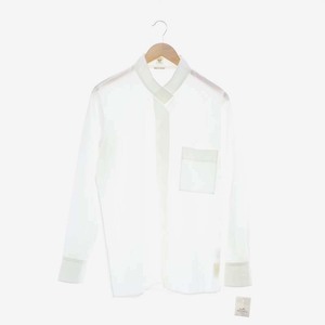 エルメス HERMES ワンポイント刺繍 スタンドカラー 比翼ボタン シャツ カッター 長袖 コットン 40 M 白 ホワイト