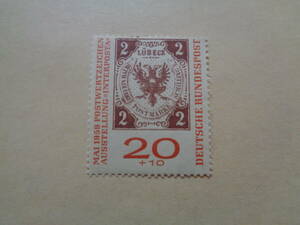 ドイツ切手　1959年　ハンブルク国際切手展　1859年のリューベック2シリング切手の描写 　半郵便切手　　20+10
