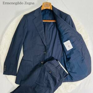 【高級】Ermenegildo Zegna × 五大陸 エルメネジルド ゼニア セットアップスーツ ネイビー × ストライプ Lサイズ相当