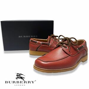 新品 正規品 Burberry London バーバリー ロンドン BU1394 レースアップ レザー デッキシューズ モカシン ドレス shoes 24 1/2 レッド