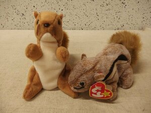 0930135a【ty The Beanie Babies Collection リス ぬいぐるみ ２体(２種)】ビーニーベイビーズ/ty inc./全長13.5～17cm程/中古品