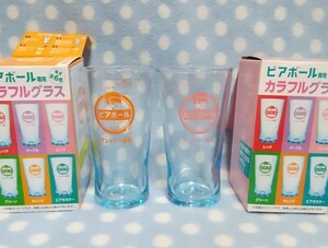 b 【未使用】サントリー　ビアボール　カラフルグラス　ピンク＆オレンジ　2個セット　ビアグラス