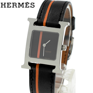 HERMES エルメス HH1.210 Hウォッチ スクエア QZ クォーツ レディース腕時計 シルバー×ブラック【A02421】