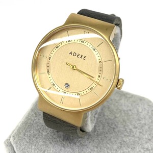 美品◆ADEXE アデクス 腕時計 クォーツ◆2033A-02 ゴールドカラー×オリーブ SS×レザー メンズ ウォッチ watch