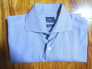 未使用（個人保管） 英国紳士服ブランド Hackett London　爽やかなブルー系チェック柄のドレスシャツ　イタリア製生地　UK15.5-39cm