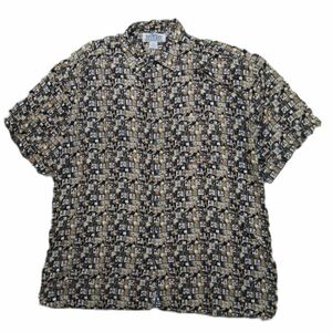 US古着 半袖 柄シャツ 総柄 アトミック柄 レーヨン メンズ2XL ビンテージ 90s TEXTURES