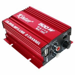 バイク スクーター 12V 500w ステレオ アンプ 小型 ハイパワー ミニ ウーファー オーディオ USB 出力端子 5V mp3 スピーカー