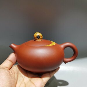 ◆古寳堂◆近現代 紫砂壺 日月同輝壺 周志良 朱泥 茶具 茶道品 極細工 古置物 古擺件 中国古美術 時代物 古董品