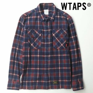 美品 日本製 ネイバーフッド WTAPS ダブルタップス 152GWDT-SHM03 15AW 製品洗い フランネルシャツ 紺ｘ赤 チェック柄 S 長袖