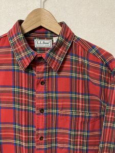 80s 90s USA製 L.L.BEAN エルエルビーン チェック柄 フランネル ネルシャツ コットン 長袖 シャツ L ビンテージ 90