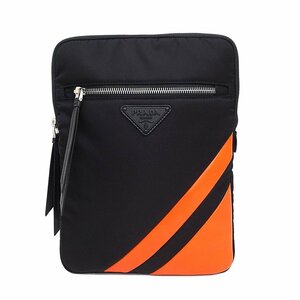 （未使用　展示品）プラダ PRADA TESUTO ナイロン レザー タブレットケース ポーチ クラッチバッグ アランチョ オレンジ 黒 1ZP014