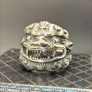 [RING] 316L Top Quality Vintage Silver 指輪 魔除け 守り神 門番 霊獣 獅子 狛犬 シーサー デザイン 22.5mm リング 30号 【送料無料】