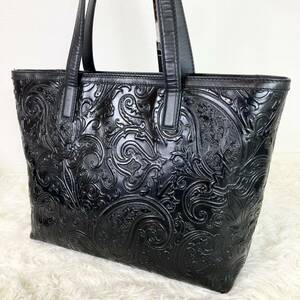 1円【極美品 入手困難】ETRO エトロ マルゴット トートバッグ A4◎ 黒 ブラック ビジネス 革 レザー 肩掛け◎ 総柄 メンズ ペイズリー