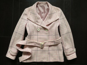 ■新品同様上質美品【JAYRO】ジャイロ高級ウールコート 日本製 ピンク千鳥格子9号M c404