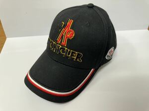 【43720.0417Y】中古品　☆　MONCLER　キャップ　ブラック×ホワイト×レッド　3本ライン　モンクレール　帽子