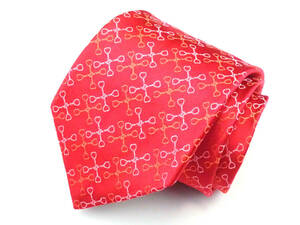 美品 【CELINE セリーヌ】A1419 赤 RED ロゴ イタリア 伊製 SILK ブランド ネクタイ 古着 良品
