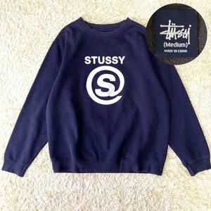 希少デザイン STUSSY 紺タグ スウェット トレーナー プリント ステューシー プルオーバー ネイビー ビッグロゴ デカロゴ 