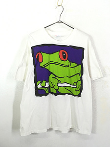 古着 90s USA製 カエル 両生類 イラスト グラフィク デザイン 両面 BIG プリント Tシャツ XL 古着