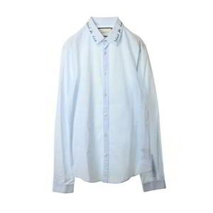 GUCCI ラペル刺繍 コットン ドレス シャツ 38 ライトブルー グッチ KL4CSCSK71