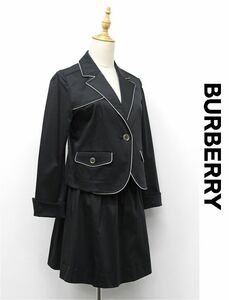 HGD-B356/BURBERRY LONDON セットアップ スーツ テーラードジャケット スカート ストレッチ パイピング 160 M 黒 三陽商会