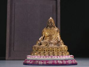 【瓏】古銅彫 塗金宗喀巴坐像 清時代 古置物擺件 銅仏像 仏教文化 蔵出
