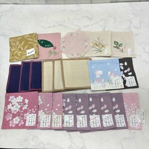 未使用 22枚セット コースター 宇野千代 など ピンク 黄色 青 ブルー 水色 アイボリー 茶 紫 刺繍 花柄 綿 コットン