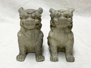 12384/アンティーク 陶器 シーサー 狛犬 一対 魔除け 獅子 あ、うん 焼き物 置物 飾り物