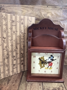 F2e【未使用保管品】Disney ディズニー ミッキー キーボックス 時計 カギ掛 時計 ミッキーマウス 可動品