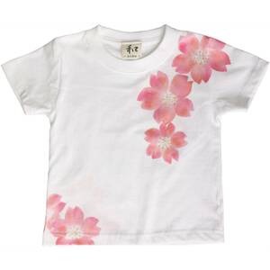子供服 キッズTシャツ 90サイズ ホワイト 舞桜柄 Tシャツ ハンドメイド 手描きTシャツ 和柄 春 白